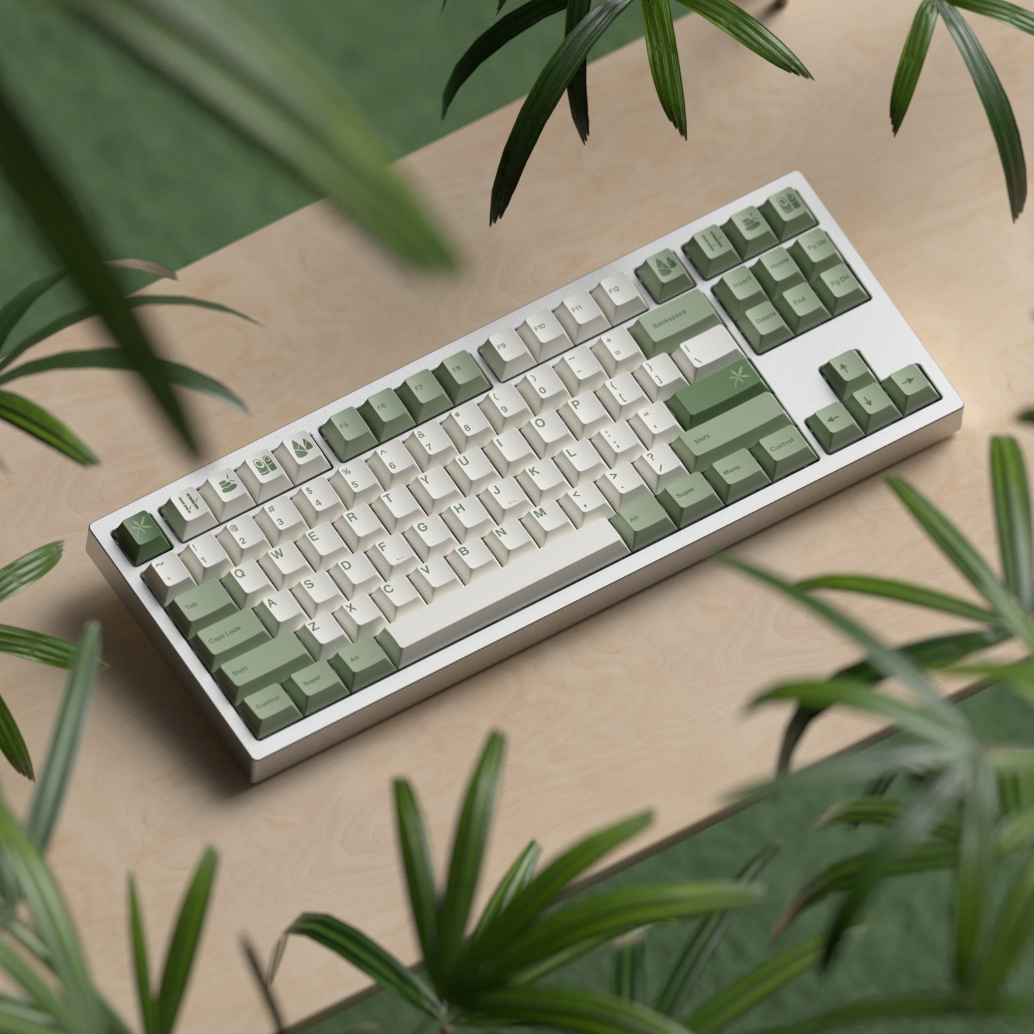 1 Set Bamboo Forest Keycaps PBT Dye Subbed Key Caps Cherry Profile Warm White Keycap For - GMK Keycap