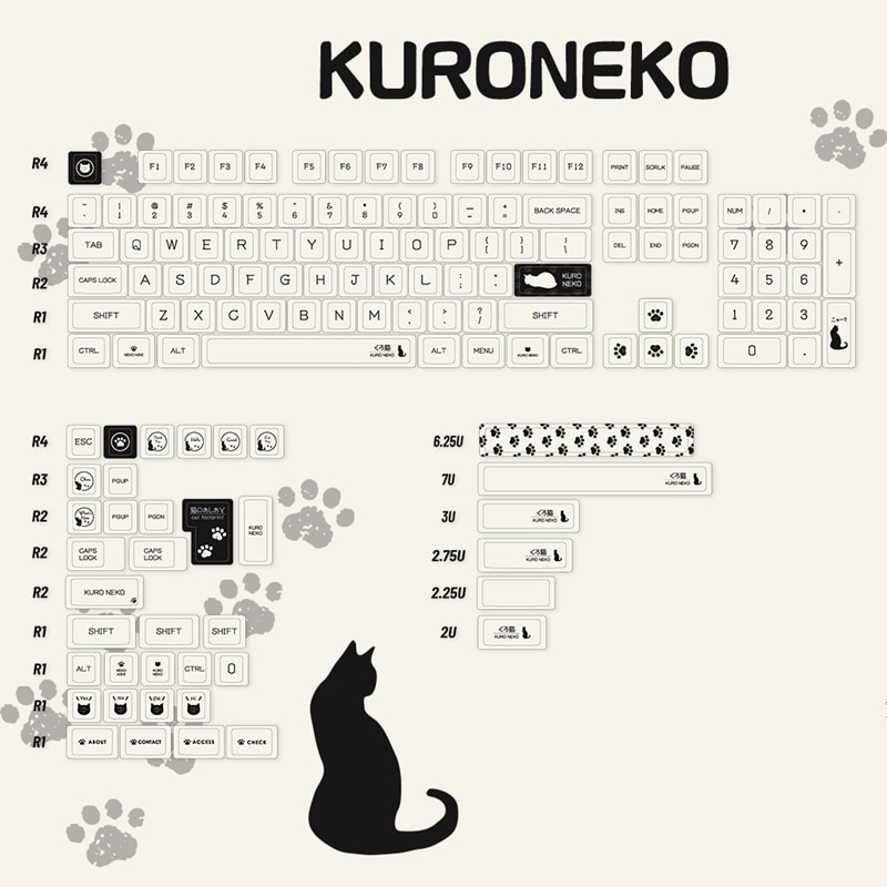 142 Keys set Black Cat Kuroneko Keycap PBT Dye Subbed Keycaps Cherry Profile Keycap For 61 - GMK Keycap