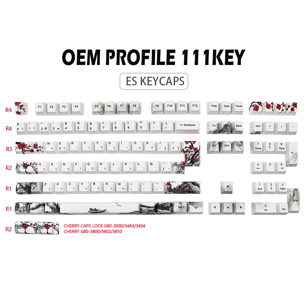 GMK KEY DYE SUB Plum Blossom Keycaps OEM Profile Spain Keycap For Mechanical Gaming Keyboard ES - GMK Keycap