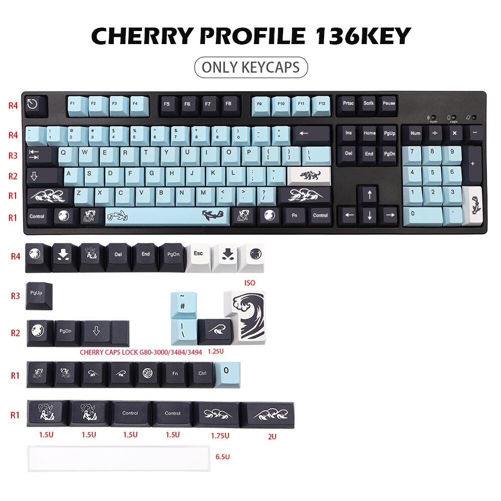 GMK KEY Mizu Keycap Cherry Profile PBT Dye Sub Keycaps For dz60 GK61 68 71 84 5 - GMK Keycap