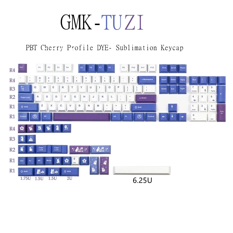 GMK Tuzi Keycaps 126 Keys Cherry Profile PBT DYE Sublimation Personalise GMK Keycaps For Cross Switch - GMK Keycap