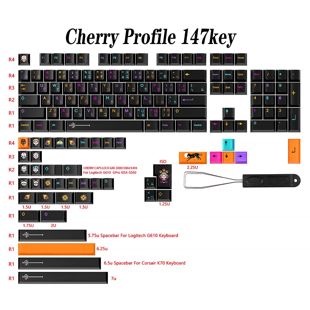 Mictlan Keycaps Set Cherry Height pbt dye sub Keycap For gk61 64 68 G610 K70 GMMK 5 - GMK Keycap