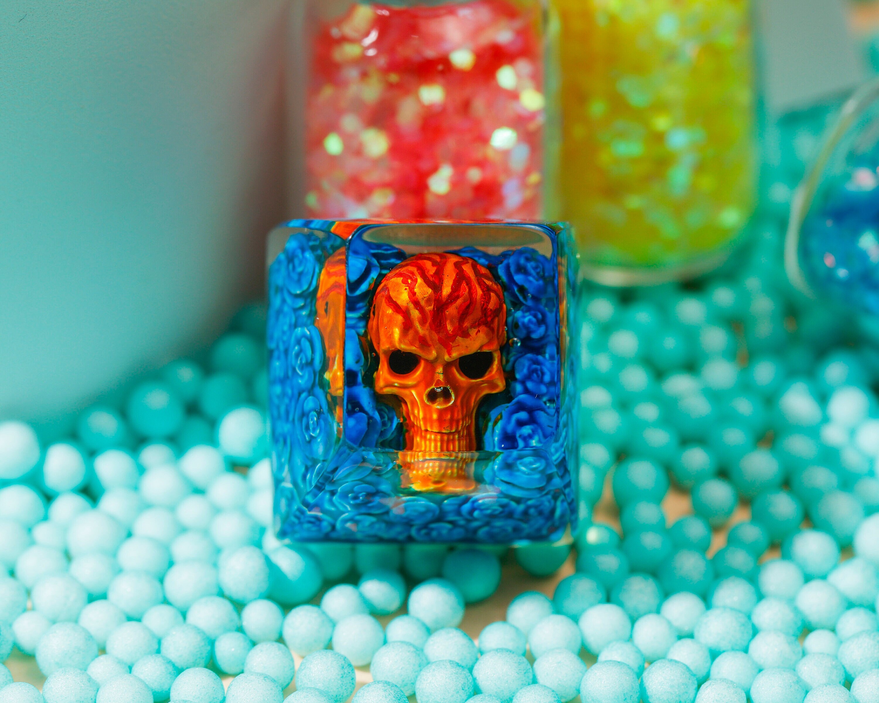 Orange Skull Keycap, Gaming Keycap, Artisan Keycap, Keycap for Cherry MX Keyboard, Gift for him