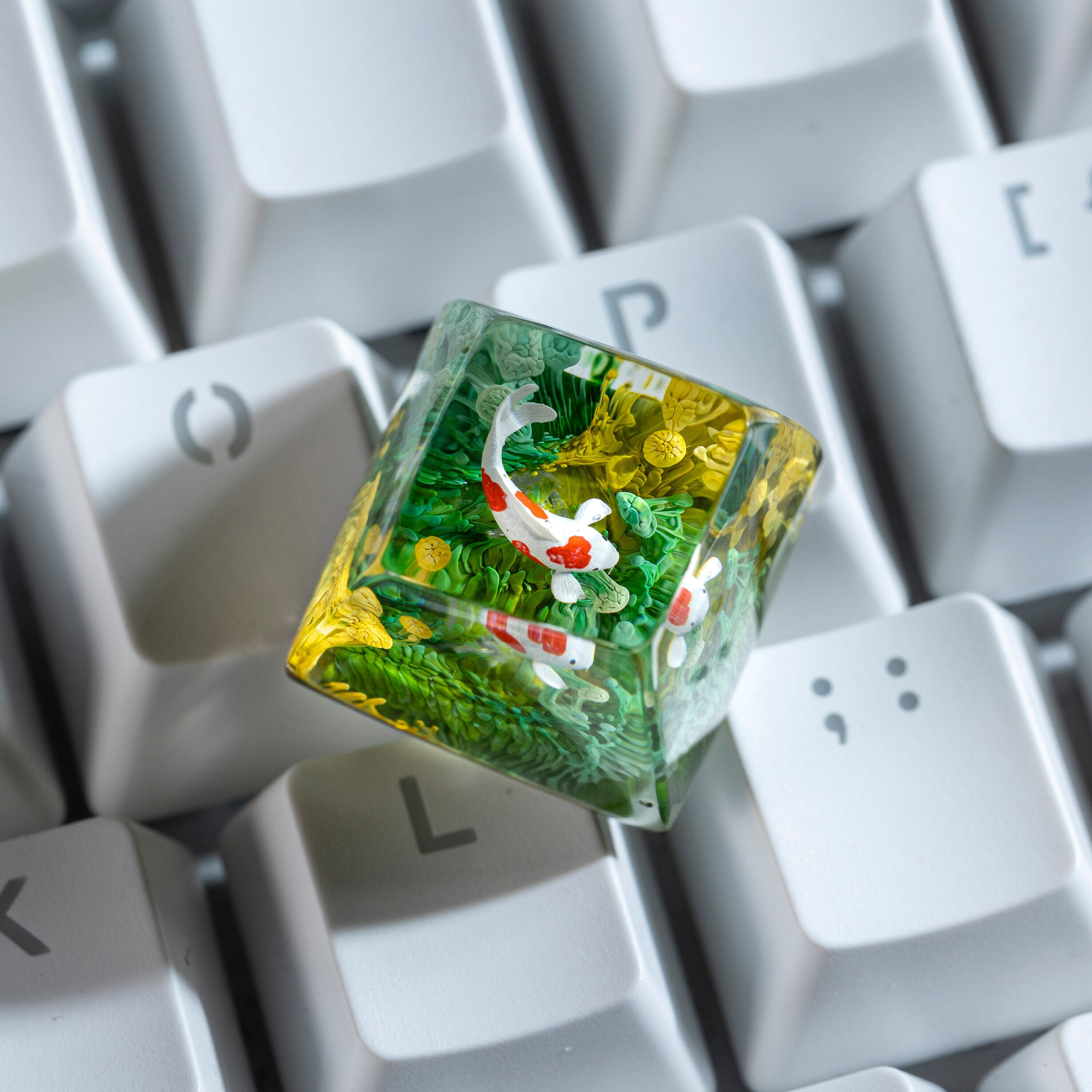 Red White Koi Green Yelow Coral Keycap, Koi Fish Keycap For RGB Keyboard, Artisan Keycap, Anime Keycap, Custom Keycaps