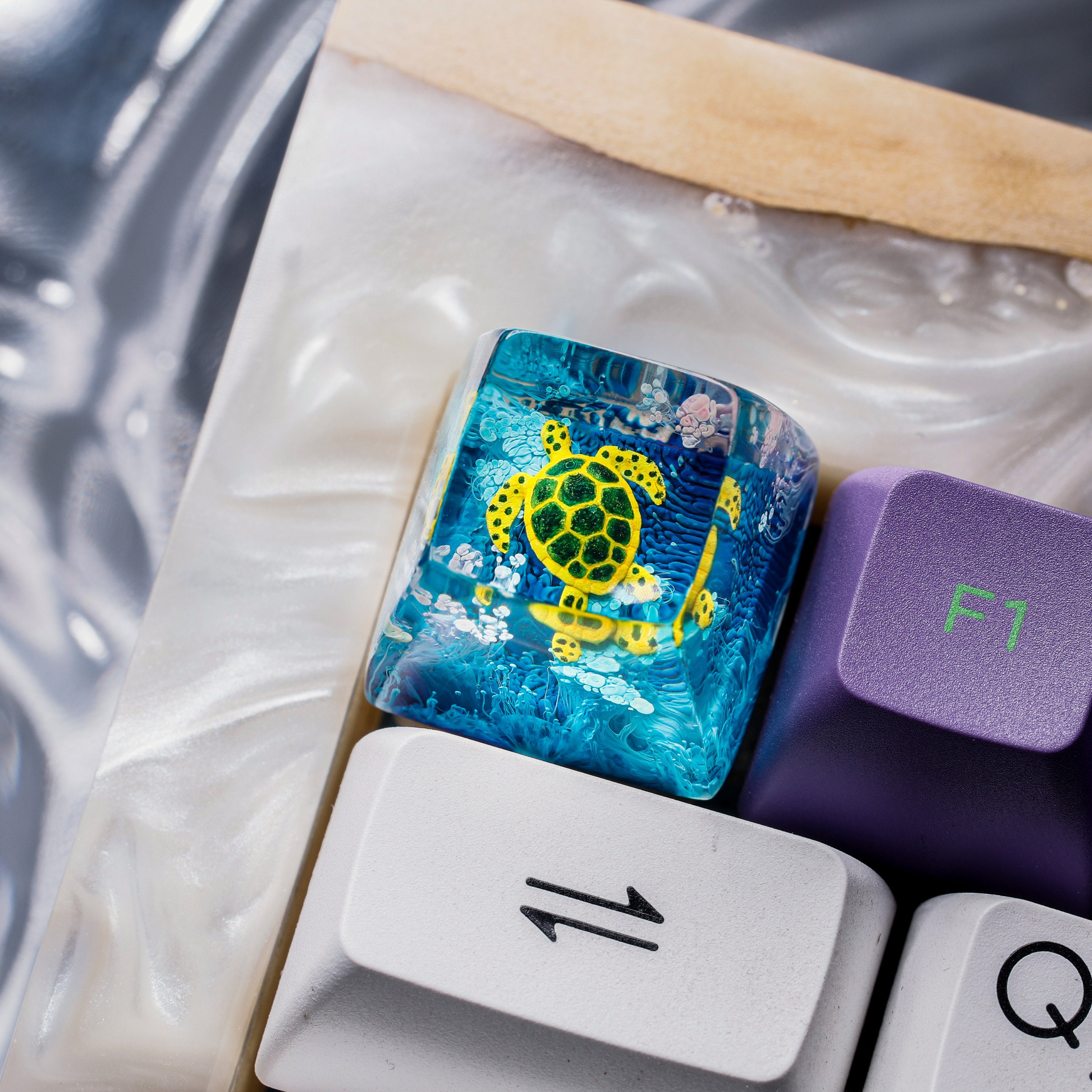Turtle Keycap, Blue Ocean Keycap, SA Profile Keycap, Aquatic Creature Keycap, Handmade Gift